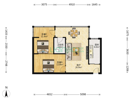 中鹏佳园 2室1厅1卫 79平方