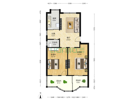 北省工商学校宿舍 2室1厅1卫 85平方