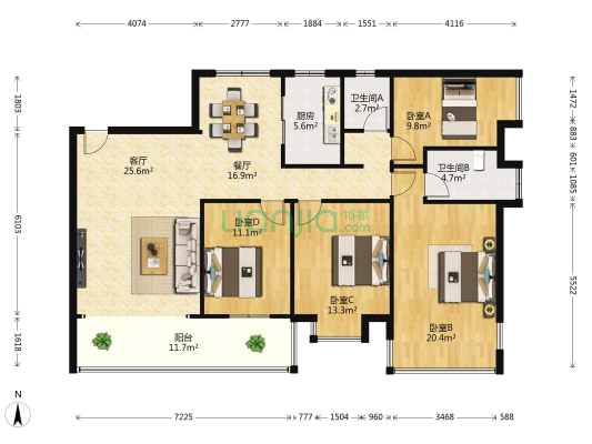 江滨大厦 4室2厅2卫 156平方