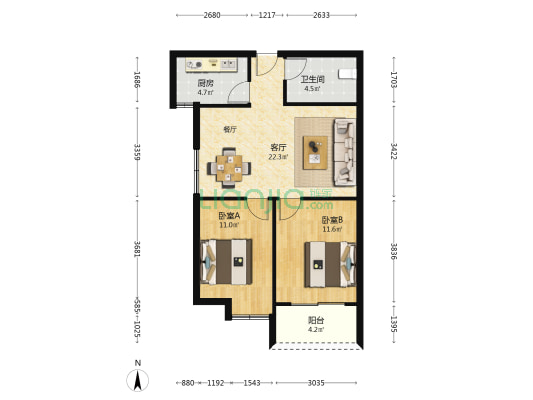 旗山花园 2室1厅1卫 75平方