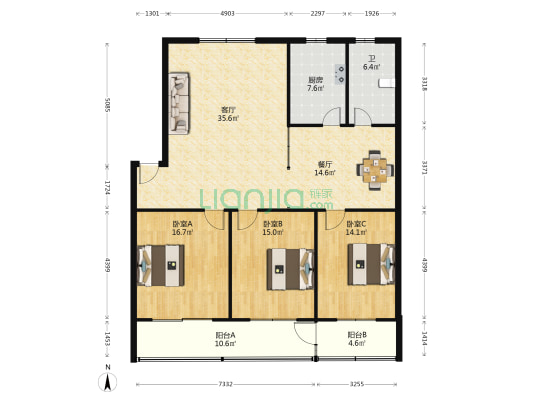 群英路13号1号院 3室2厅1卫 138平方