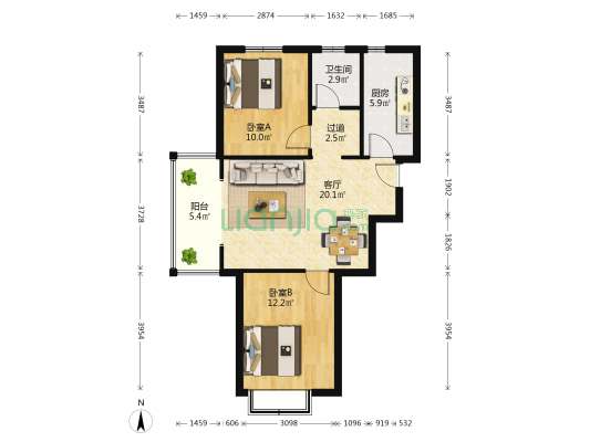 北岛小区一期 2室1厅1卫 88平方