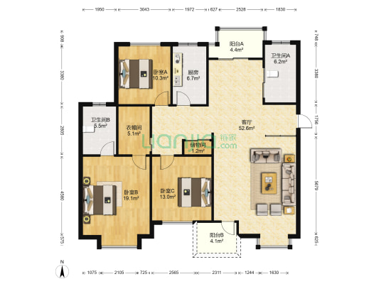 毓兰华庭 3室1厅2卫 154平方
