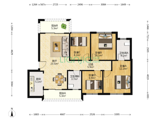 武广新都城 4室1厅2卫 119平方