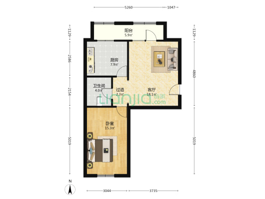 科馨公寓 1室1厅1卫 65平方