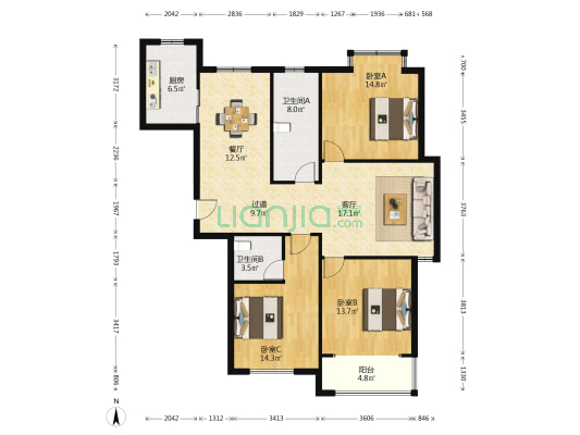 龙源星河湾 3室2厅2卫 191平方