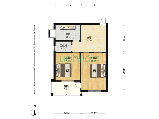 中柳林小区 2室1厅1卫 61平方