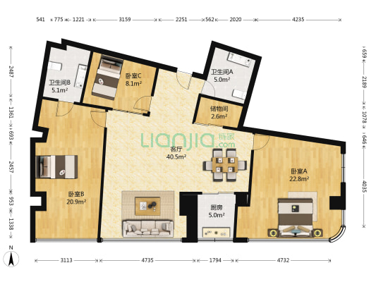 弘业大厦 3室1厅2卫 168平方