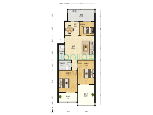 空中花园 3室2厅2卫 118平方
