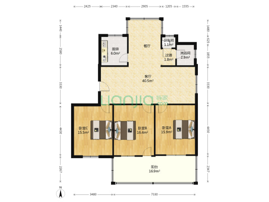 凌桥小区 3室1厅2卫 127平方