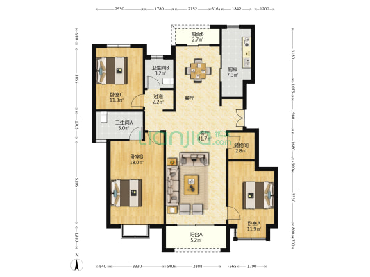 裕华晴园 3室1厅2卫 138平方