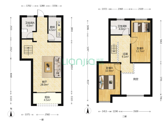 宝地花语墅 2室1厅2卫 91平方
