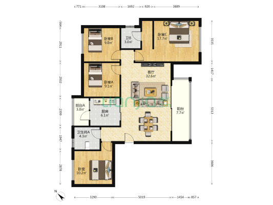 云堤 4室1厅2卫 130平方