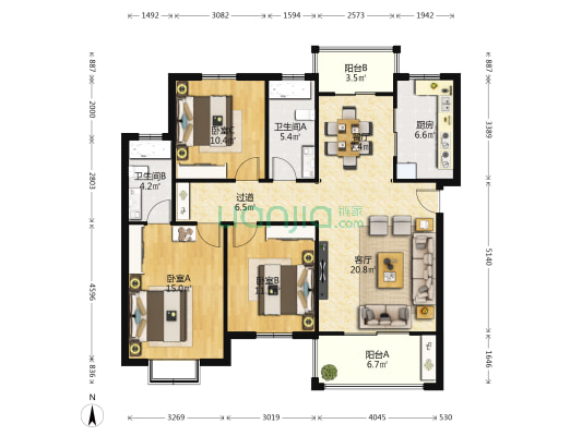 文庭雅苑 3室2厅2卫 133平方