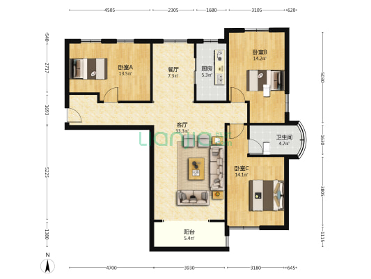 精装三居室 南北通透  房本满二-户型图