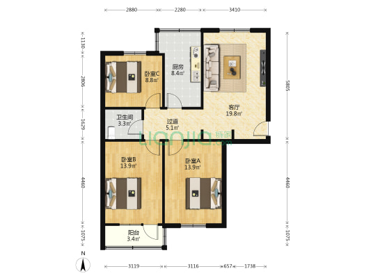 太白南路339号院 3室1厅1卫 78平方