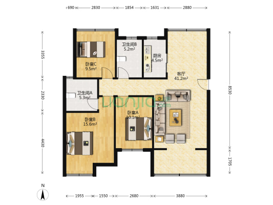 新力·新天地 3室1厅2卫 114平方