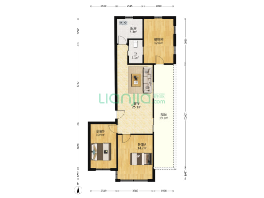 解放路15号 2室1厅1卫 78平方