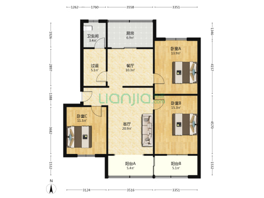 华金苑 3室2厅1卫 113平方