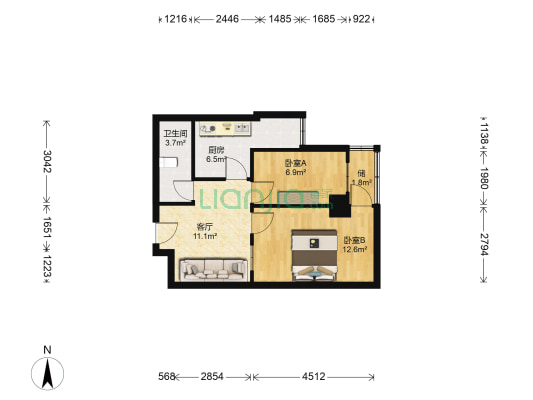 冠虹家园 2室1厅1卫 65平方