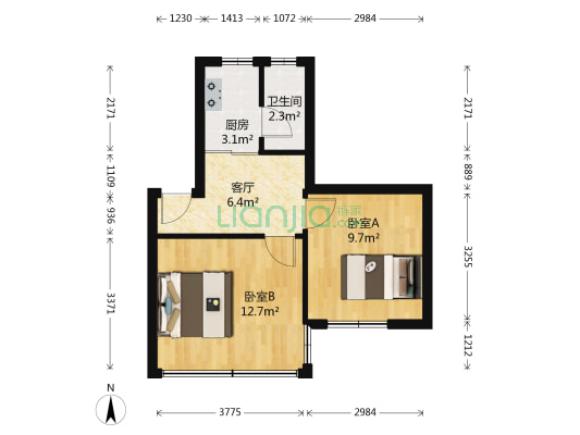 广州中医药大学宿舍 2室1厅1卫 40平方