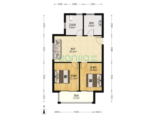 绿地香缇 2室1厅1卫 80平方