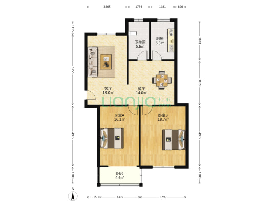 华银小区 2室2厅1卫 100平方