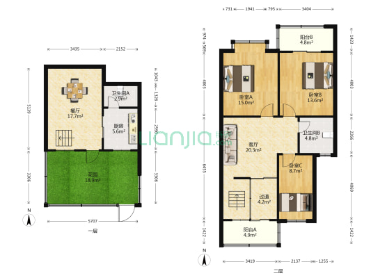 颐景园 3室2厅2卫 88平方