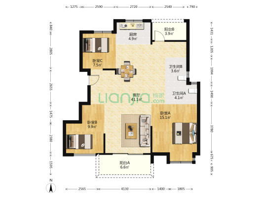 锦霞湾花苑 3室1厅2卫 115平方