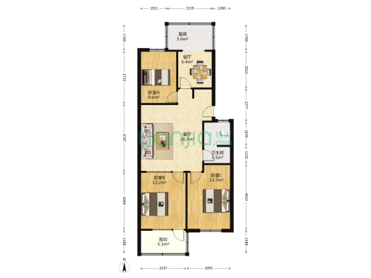 燕子山小区西区 3室2厅1卫 99平方