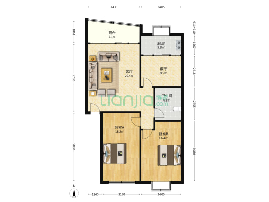 锦绣华庭(新沂市) 2室2厅1卫 110平方