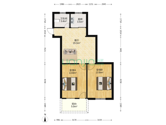 中国银行宿舍（融侨路50号） 2室1厅1卫 69平方