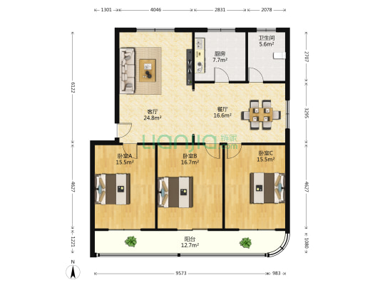 陶瓷厂小区东区 3室2厅1卫 138平方