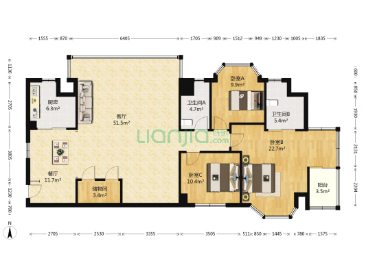 物华大厦(鹿城区) 3室2厅2卫 172平方