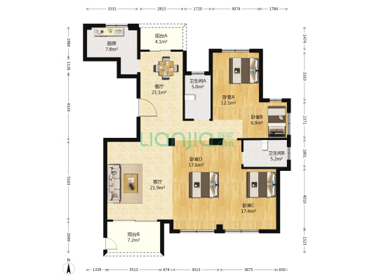 南城嘉园 4室2厅2卫 170平方