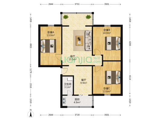 西园庄 3室2厅1卫 94平方