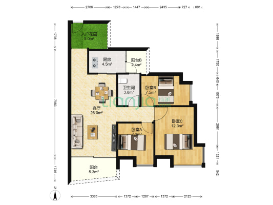 太东高地 3室1厅1卫 90平方