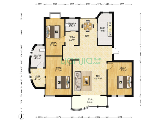江南人家 3室1厅2卫 140平方