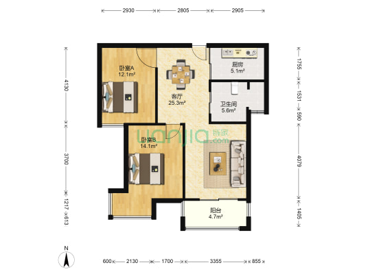 住友家园 2室1厅1卫 90平方