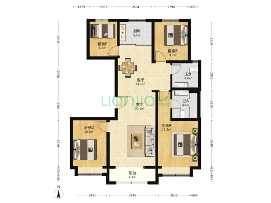 京澜誉府东区 4室2厅2卫 140平方