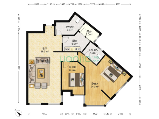 庐山嘉园 2室1厅2卫 107平方