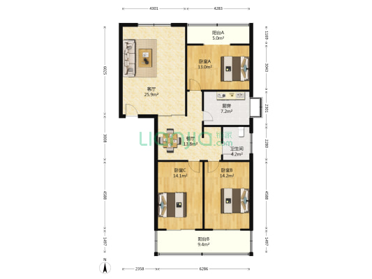 城北路东6号院 3室2厅1卫 132平方