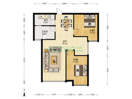 书香名苑 2室1厅1卫 88平方