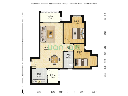 中交中央公园美宸 2室1厅1卫 81平方