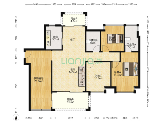 锦多宝吉祥龙 3室1厅2卫 128平方