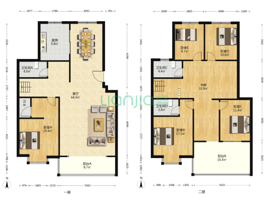 枫景园 6室1厅4卫 245平方