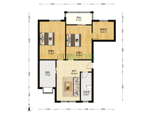 省电社区 2室1厅1卫 94平方