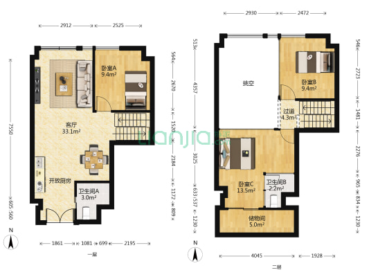 百变60 3室1厅2卫 75平方