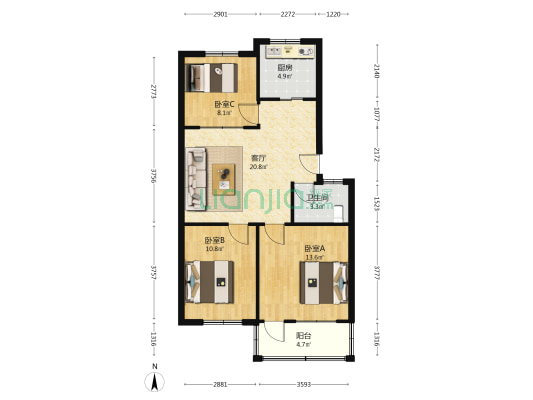 德馨园小区 3室1厅1卫 83平方