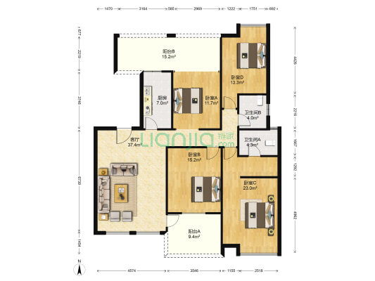 红豆国际南区 4室1厅2卫 146平方